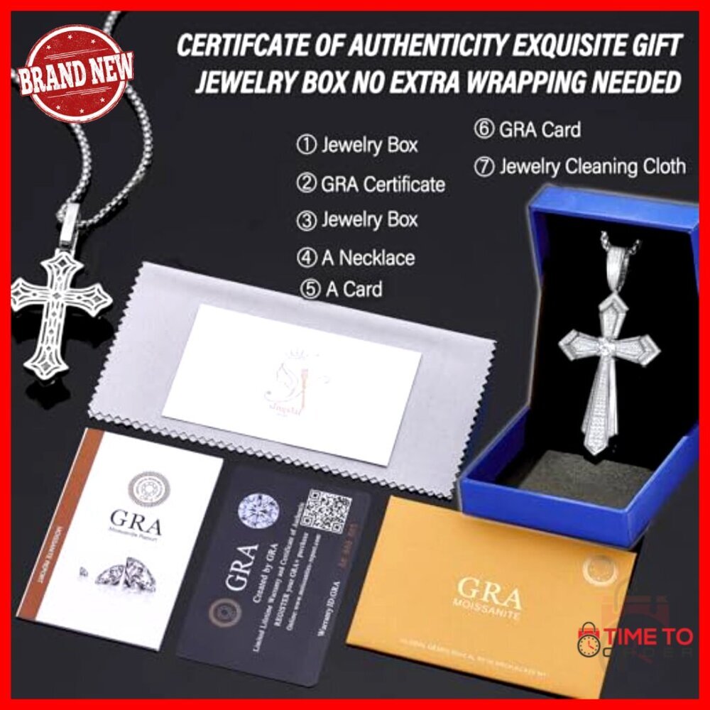 Men's Moissanite Cross Pendant Necklace S925 Silver 2.9CT Diamond Hiphop Jewelry - Picture 5 of 7